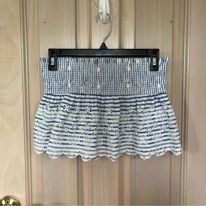 Kos Resort strapless embroidered smocked cropped tube top 9844